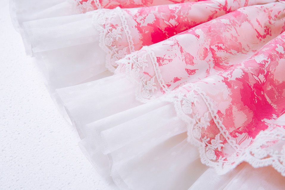 Pink Flower Dress with Lace and Collar Bow - Matching Headband - Image 5