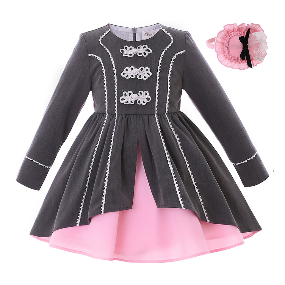 Vintage Party Dress With Pink Headband and Long Sleeve