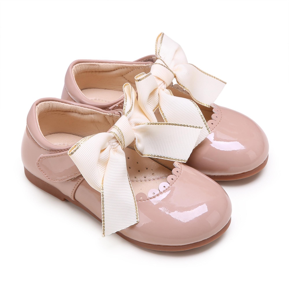 Shiny Handmade Microfiber Leather Bow Shoes - Image 5