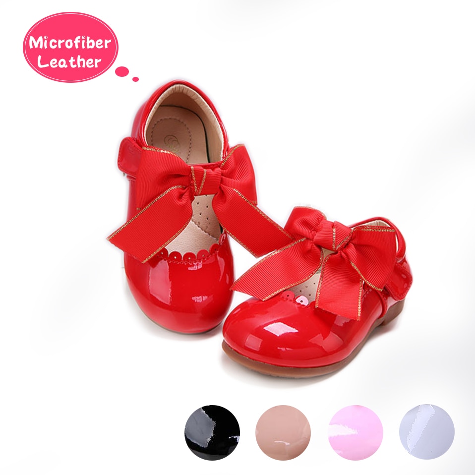 Shiny Handmade Microfiber Leather Bow Shoes
