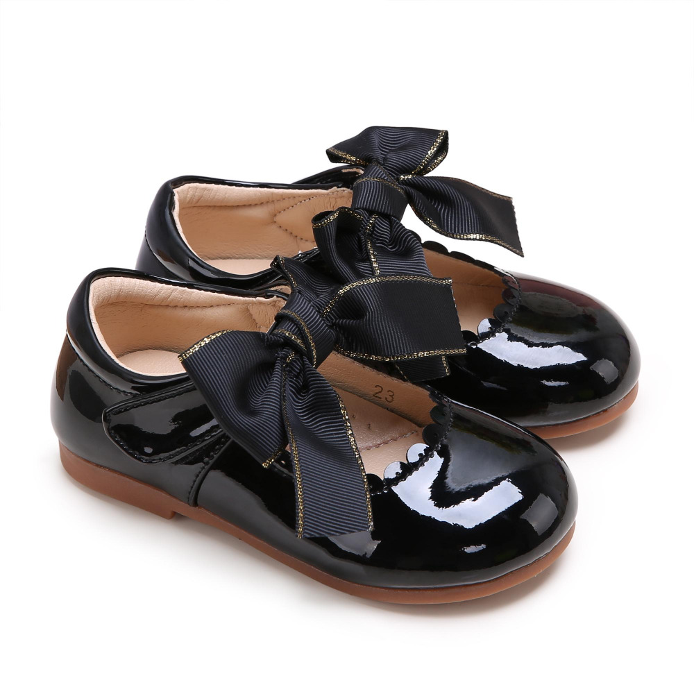 Shiny Handmade Microfiber Leather Bow Shoes - Image 4