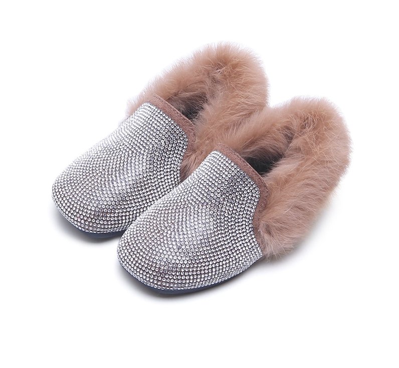 Rhinestone Fashion Loafers with Ankle Fur
