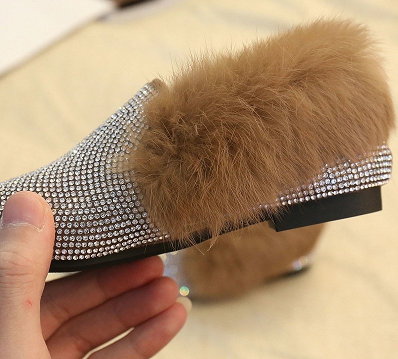 Rhinestone Fashion Loafers with Ankle Fur - Image 3