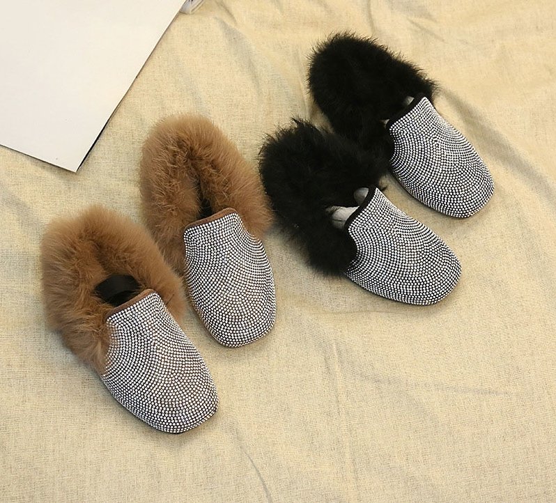 Rhinestone Fashion Loafers with Ankle Fur - Image 2