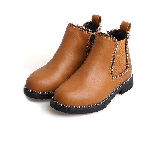 Leather Ankle Shoe with Shiny Beads Edges