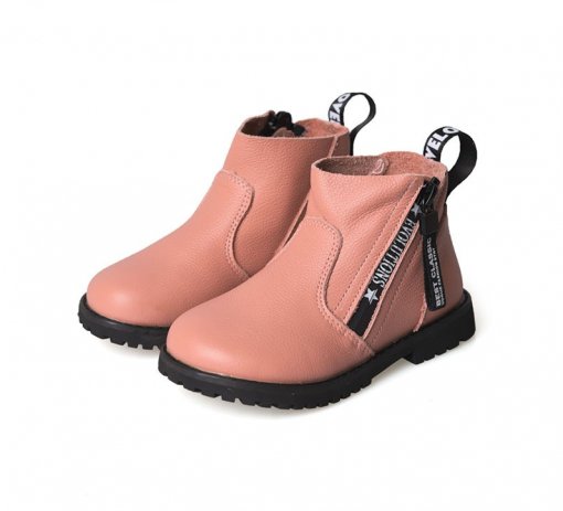 Casual Ankle Leather Boot with Side Zipper