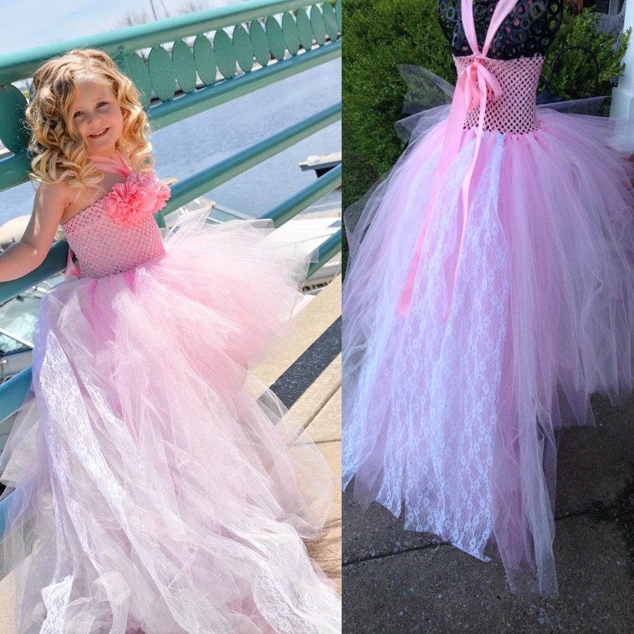 Flower Girl Tutu Dress In Lace Train Couture Style