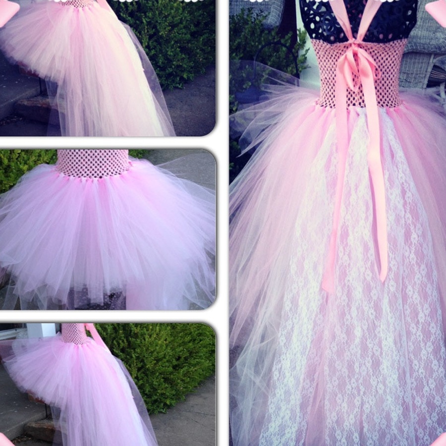 Flower Girl Tutu Dress In Lace Train Couture Style - Image 4