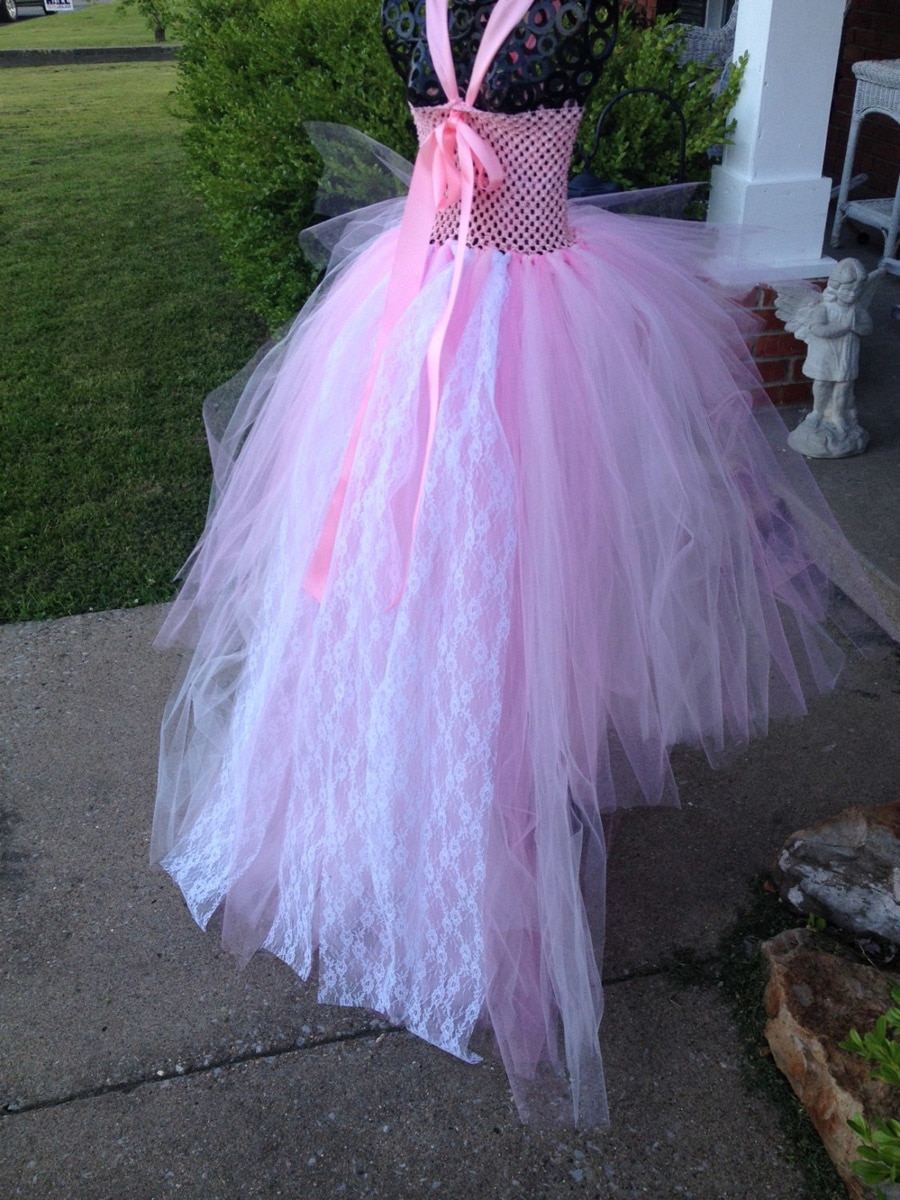 Flower Girl Tutu Dress In Lace Train Couture Style - Image 3