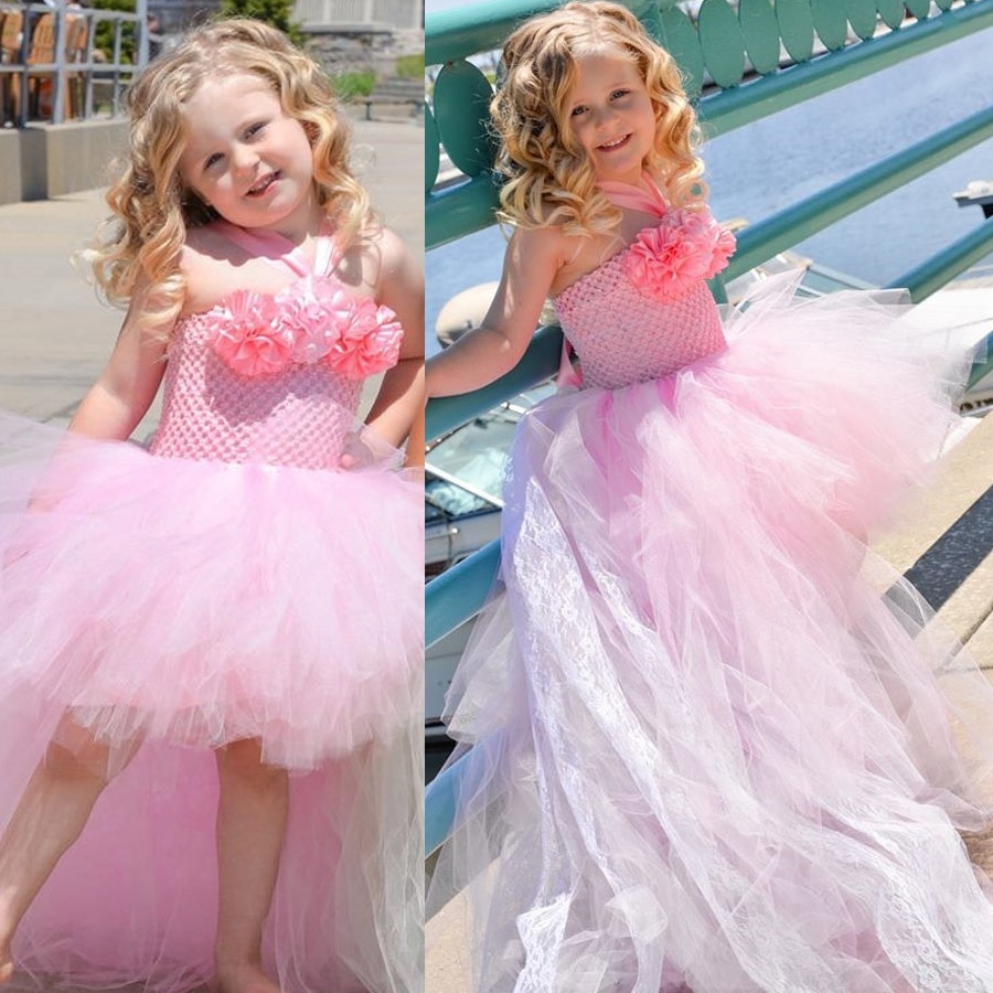 Flower Girl Tutu Dress In Lace Train Couture Style - Image 2