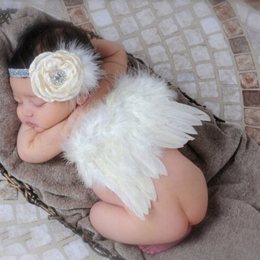 Newborn Photo Prop Baby Angel Wings with Flower Headband