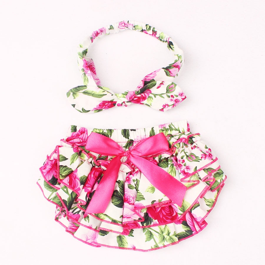 Ruffle Floral Baby Bloomer With Headband Set | LittleGuchi.com