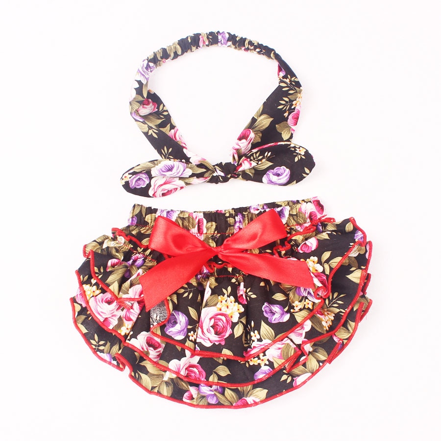 Ruffle Floral Baby Bloomer With Headband Set