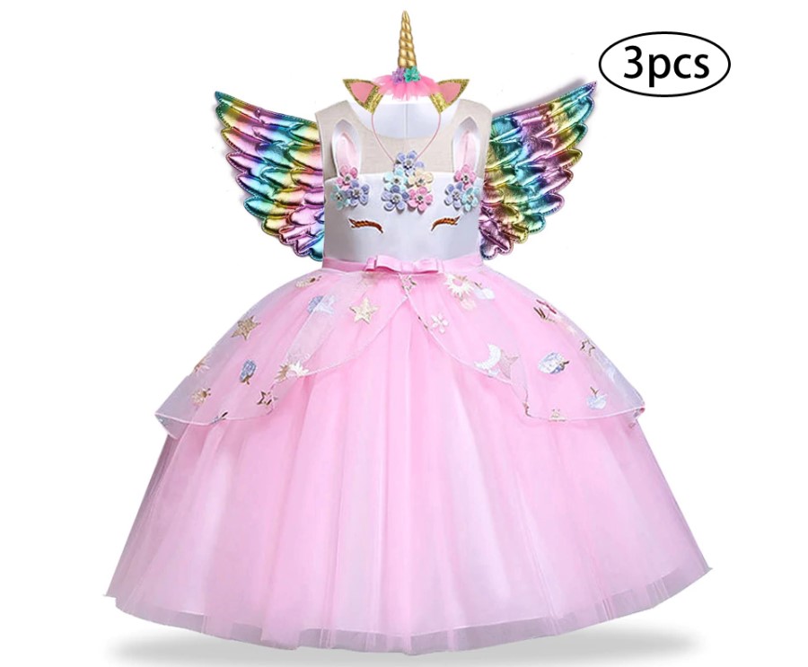 Girl's Unicorn Dress with Headband and Wings 3 Pcs Set Girl's Unicorn Dress with Headband and Wings 3 Pcs Set