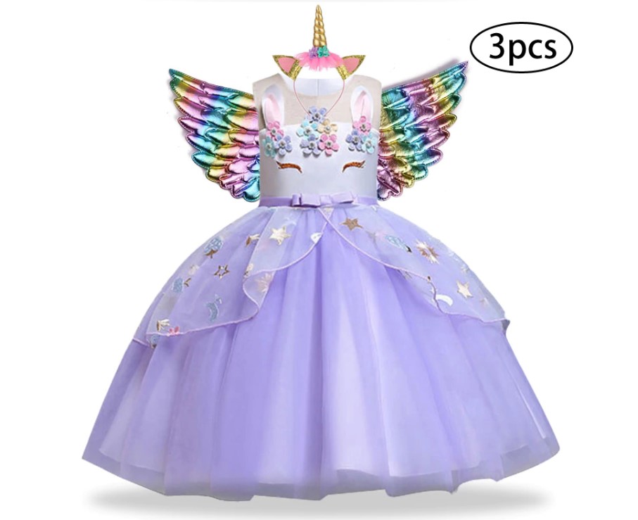 Girl's Unicorn Dress with Headband and Wings 3 Pcs Set Girl's Unicorn Dress with Headband and Wings 3 Pcs Set