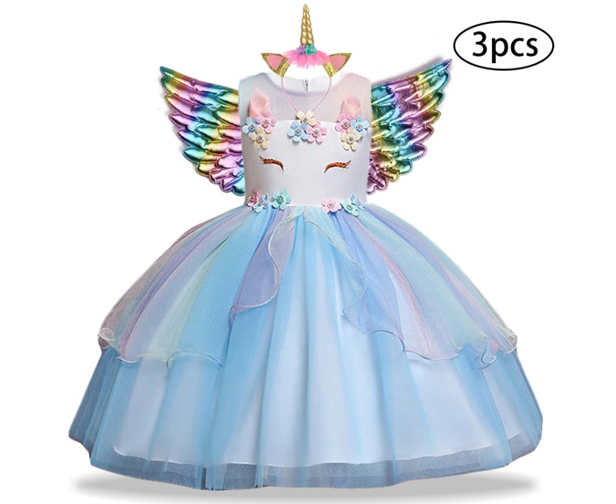 Girl's Unicorn Dress with Headband and Wings 3 Pcs Set Girl's Unicorn Dress with Headband and Wings 3 Pcs Set