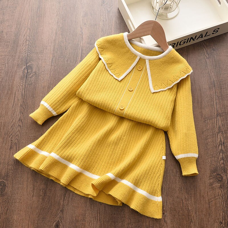 Girl's Warm Autumn Clothes Set with Skirt