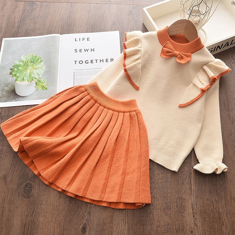 Girl's Warm Autumn Clothes Set with Skirt